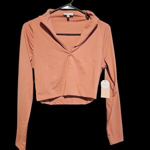Chic Peach Long‎ Sleeve Crop Top